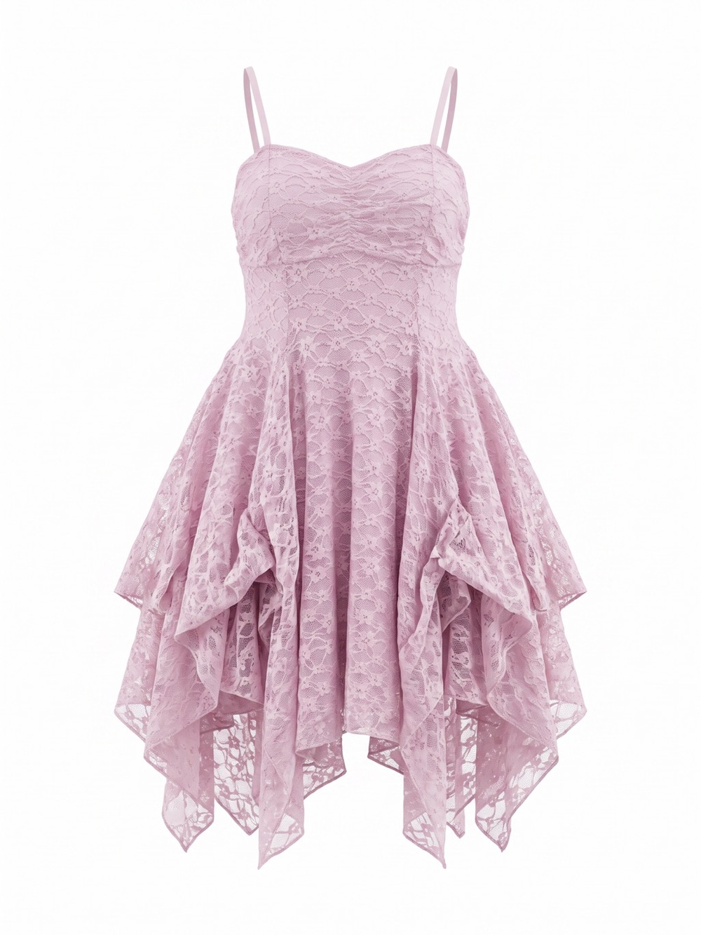 wild fable Light Pink Lace Spaghetti Strap Handkerchief Hem Mini Dress